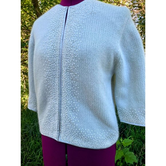 Vintage Angora Seed bead Light Blue Knit Sweater cardigan Hong Kong Medium - Picture 16 of 16